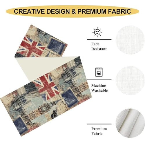 British Table Runner, Seasonal Vintage Buildings England London Culture Element Coffee Table Center Decor for Home Kitchen Dining Patio Holiday Party Table Decorations 13x36 inches - color: Tr-england07, size: 13x36" Table Runner