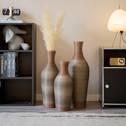 Floor Vases Rattan Brown Harbuba Tall Floor Vases Set of 3 28/24/20 inch Height - Large Artificial Rattan Pampas Grass Vase for Living Room, Big Standing Vase - color: Floor Vases Imitation Rattan D