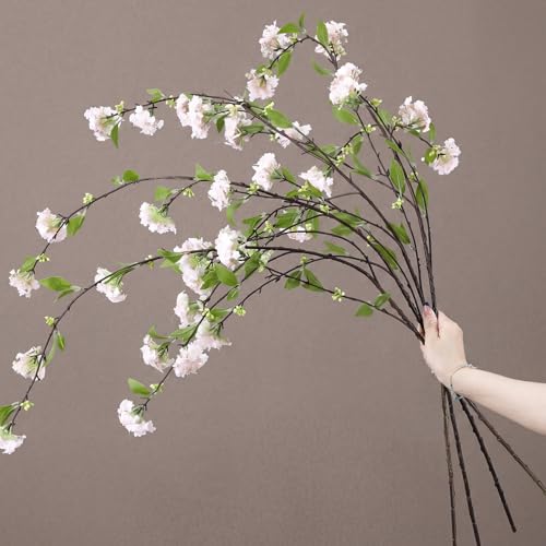 4 Pcs Artificial Plants Flowers 43" Faux Greenery Long Stem Branches for Vase Realistic Silk Fake Snowball Viburnum Artificial Hydrangea Flowers for Tall Vase Home Table Decor(Pink) - color: Pink