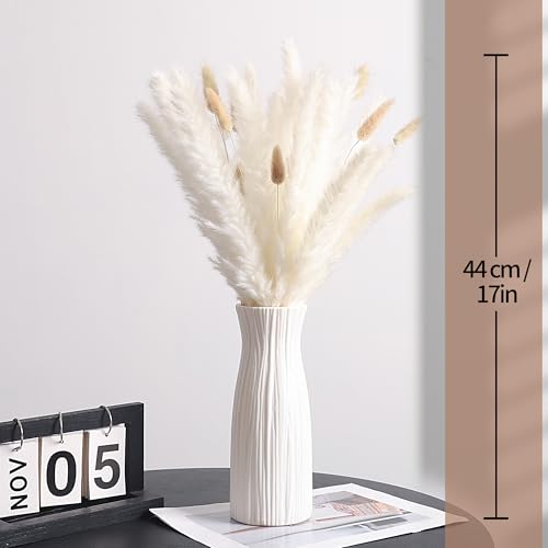 Elegant All-White Dried Pampas Grass Arrangement – Minimalist Decor for Modern Living Spaces (Wild Meadow) - color: Wild Meadow