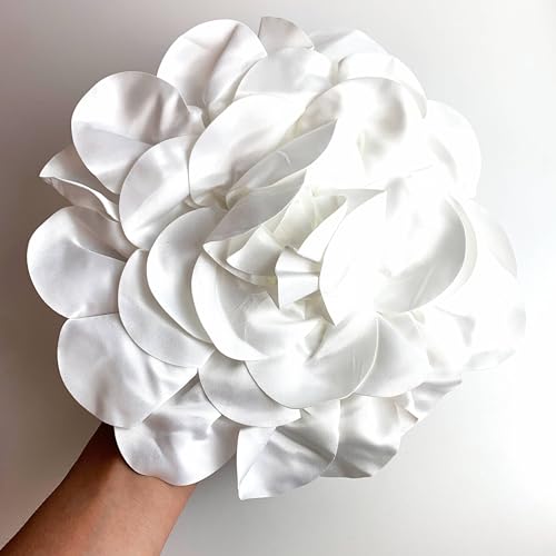 Heyiwell Large Satin Fabric flower for Brooch Pin Wedding Party Dance Dress Suit Clothes Head Hair Accessories DIY Decor 9.45"Inch - color: White