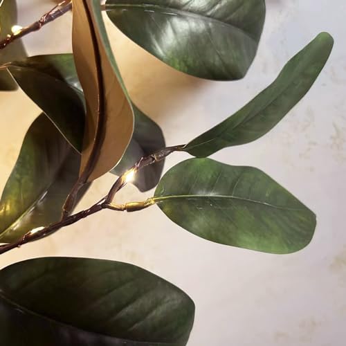 Hairui Lighted Magnolia Tree with Timer 18IN 35 LED Fairy Lights Battery Operated or USB Plug in, Artificial Greenery Tabletop Tree with Lights for Spring Room Fireplace Décor - color: 35l-magnolia