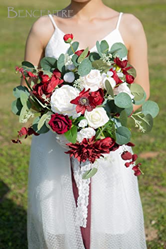 14 Inch Burgundy Bridal Bouquet,Fall Wedding Bouquet,Bride Bouquets for Wedding Ceremony Anniversary, Party and French Rustic Vintage Wedding,Artificial Flowers - color: Burgundy, size: 14 Inch