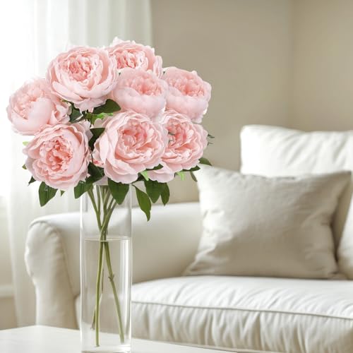 Peonies Artificial Flowers, 17 Inch Fake Silk Peonies Flowers Bouquet with Stems for Vase Arrangements, Wedding Centerpiece Party Home Decor (Pink) - color: Pink