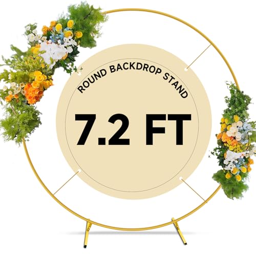 7.2ft Round Backdrop Stand Circle Gold Balloon Arch Metal Wedding Backdrop Ring Stand Frame for Party Birthday Baby Shower Flower Decorations Ceremony Anniversary Bridal - size: 7.2FT