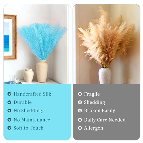 obbsie 50pcs Faux Pampas Grass, 21.6" Short Artificial Pompous Grass Branches for Vase Filler Home Table Centerpieces Wedding Decor (Sky Blue) - color: Sky Blue, size: 50 PCS