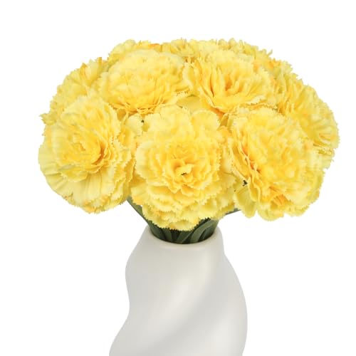 Yellow Carnations Artificial Flowers 10Pcs Large Carnations Flower Heads Lush Silk Flowers Bouquet with Stems for Wedding Bouquets Bridal Home Table Centerpieces(Yellow) - color: Yellow