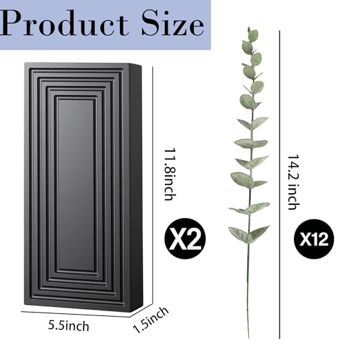 Wooden Wall Planter Vase, 2 Pack Black Wood Hanging Vases with Fake Eucalyptus for Indoor Modern Boho Farmhouse Wall Art Decor for Home Indoor Kitchen Modern Farmhouse Bathroom - color: Black With Eucalyptus