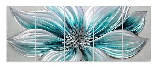 YHSKY ARTS Flower Metal Wall Art - Hand Crafted 5 Panels Aluminum Sculpture for Living Room Bedroom Decor - color: Flower Art, size: 64x24IN