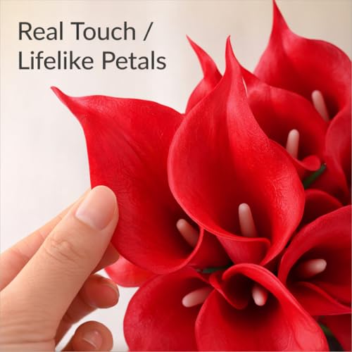 Floral Kingdom 20 Pack Artificial Calla Lily Flowers 14 Inch Red – Real Touch Faux Flowers for Home Decor, Table Centerpieces, Holiday & Party Arrangements - color: Red