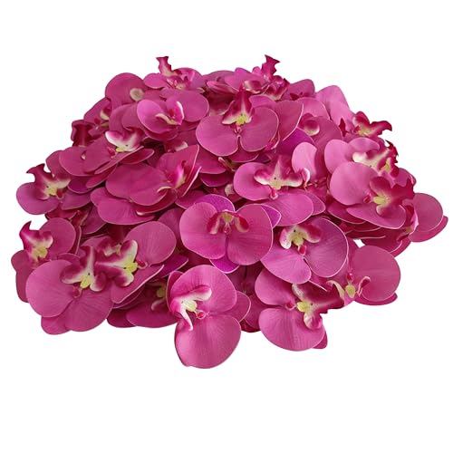 Fake Purple Orchids Artificial Flowers Heads, 3.5''Fake Orchid Heads for Wedding Floral Bouquet Decor DIY Craft Making Bridal Shower Photography Props (80, Rose red) - color: Rose Red