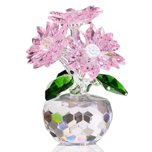 Arikyrist Crystal Pink Daisy Figurine Gifts for Women Friends Glass Daisy Flowers for Home Office Tabletop Centerpieces Decor - color: Pink