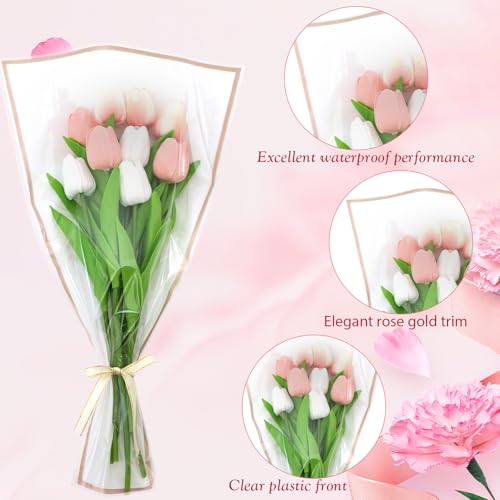 Wzifyf 50 PACK Flower Bags for Bouquets Flower Bouquet Holders White Floral Wrapping Paper flower Sleeves Build Your Own Bouquet Bar with 72 Ft Ribbons for Valentine's Day Packaging Supplies - color: White, size: bouquet wrap