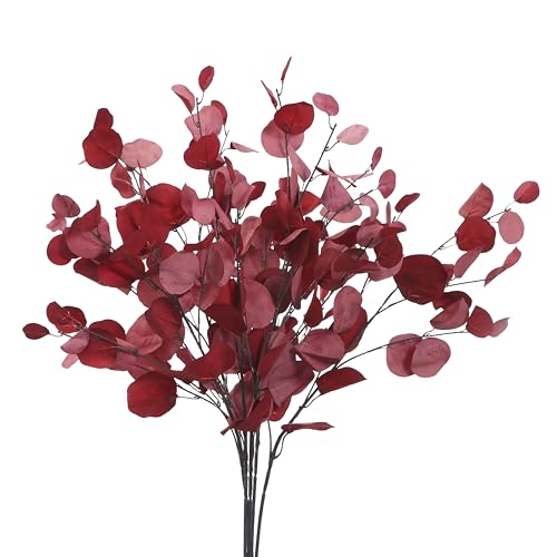 3 PCS Artificial Eucalyptus Stems Long 33" Fake Eucalyptus Leaves Branches for Vase Home Wedding Party Decorations, Red - color: Red*3