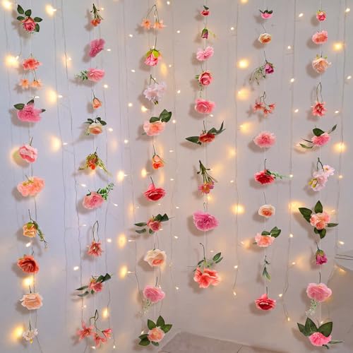 Suncalla 6 Pcs 35.46 ft Flower Garlands Backdrop Garden Party Decoration Artificial Wildflower Vines Fake Flower Vines Faux Silk for Wedding Bridal Wall Arch(Classic,Soft Pink) - color: Soft Pink