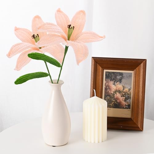 M METERXITY 1-Pack Crochet Flowers, Knitted Artificial Wool Lily for Mother's Day/Wedding/Birthday/DIY Decor, Handmade Knitted Flowers [Light Pink] - color: Light Pink