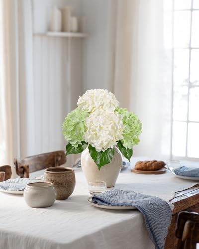 DuHouse 4Pcs Large Hydrangea Artificial Flowers,20 inch Latex Real Touch Hydrangeas for Home Wedding Bouquets Centerpieces Party Living Room Decoration(2Pcs Light Green+2Pcs White) - color: 2pcs Light Green+2pcs White, size: 4pcs