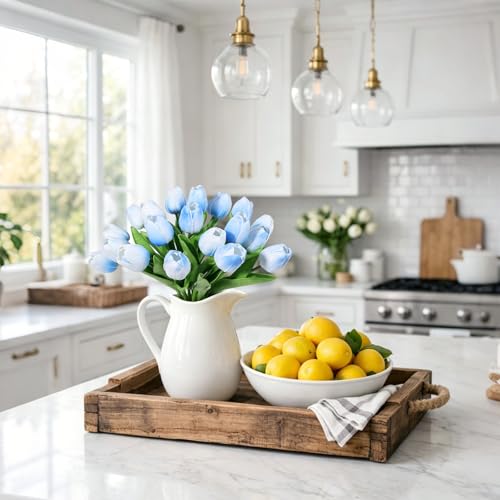 Beferr 18pcs Tulips Artificial Flowers Faux Tulip Real Touch Tulip Fake Flowers Bouquets Arrangements for Mothers Day Spring Easter Wedding Home Table Decor Blue - color: E-18pcs-3colors-mix Blue, size: 18PCS