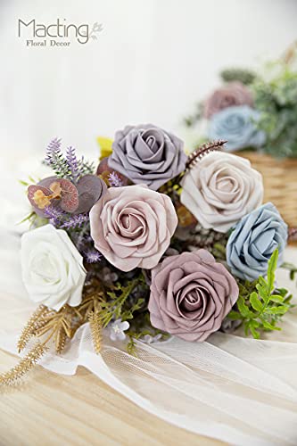 MACTING Artificial Rose Flowers 30PCS Real Touch Fake Flowers with Stem Wedding Foam Roses Bulk for Boutonniere Bouquet Party Bridal Shower Home Spring Mothers Day Decorations (Dusty Rose Series) - color: Dusty Rose, size: 30PCS