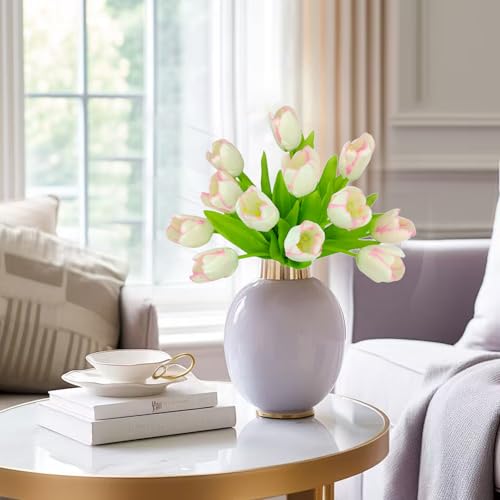 12pcs Pink Tulips Artificial Flowers Real Touch Silk Fake Flowers Faux Tulip Stems for Wedding Spring Bouquet Floral Arrangement Home Decorations Table Centerpiece - color: Pink