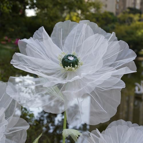 Giant Artificial Flowers for Decoration with Stand,Large Organza Flowers Faux Bloom Display for Wedding Decor,Event Backdrops, Storefront Styling & Home Interior Decoration(White) - color: Pure White