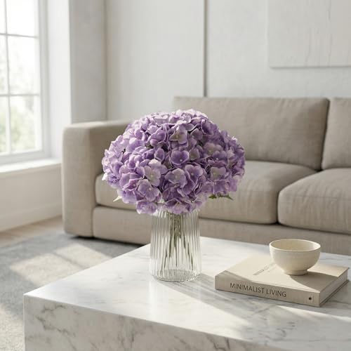 2Bouquets Artificial Fake Flowers Plants Silk Hydrangea Arrangements Wedding Bouquets Decorations Plastic Floral Home Kitchen Garden Party Festival Bar DIY (Lavender,5 Flower Heads) - color: Lavender,5 Flower Heads
