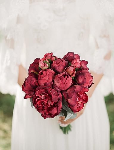 2 Bouquets Red Peonies Silk Flowers 14Heads Faux Peony Flowers Red Fake Peonies Flowers Artificial for Decorations for Wedding Bouquets Bridal Shower Decorations Home Office Party Decor - color: Red