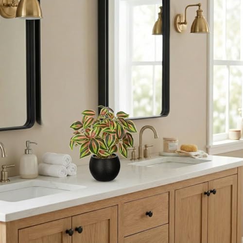 2 Packs Artificial Plants in Black Pot, 12" Faux Plant | Realistic Tradescantia Zebrina Fake Plants Potted Decorative for Home Kitchen Office Desk Bookshelf Decor - color: Pink-green