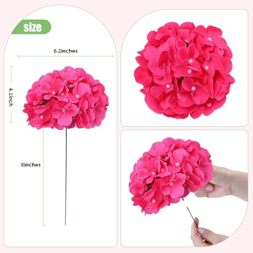 AVIVIHO 65pcs Fake Flowers Hot Pink Hydrangea Artificial Flowers Bulk (Not Squished, No Steaming Need) Silk Flowers with Stems for Wedding Decor,Home,Baby Shower,Table Centerpieces Decoration - color: Hot Pink, size: Medium
