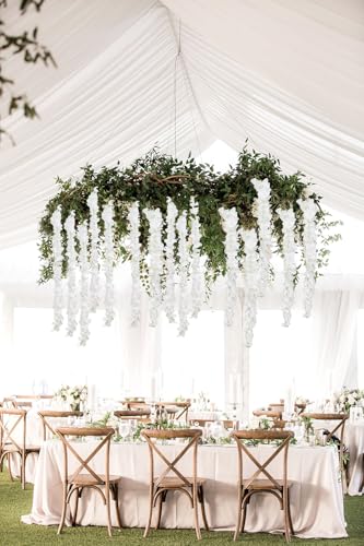 3PCS White Wisteria Hanging Flowers, 5.25ft Artificial Wisteria Garland with 6 Branches Realistic Silk White Hanging Flowers for Decoration, Wedding Arch, Party Backdrop, and Home Wall Decor - color: White