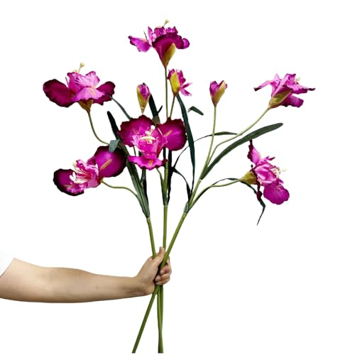 36" Tall Artificial Iris Flower Silk Flower 9 Heads, 3 pcs Real Touch Faux Flowers Picks Bouquet,Long Stems Fake Flower for Home Party,Wedding Flowers Arrangements,Dining Table Centerpieces(Hot Pink) - color: Hot Pink