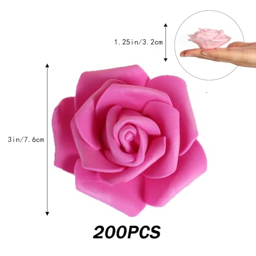 200pcs Pink Foam Roses Heads,3inch Blush Faux Flowers Artificial Rose Stemless Fake Flower Bulk for DIY Floral Crafts,Cake Decoration Wedding,Baby Shower Flower Centerpieces(Shades of Pink) - color: 200pcs Shades of Pink