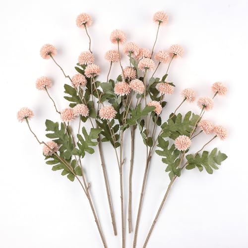 mizii 6Pcs Pink Fake Silk Pompon Mum Artificial Flowers Bulk Small Faux Chrysanthemums with Stems Realistic Floral Decorations for Wedding DIY Bouquet Centerpieces Shower Vase Home Decor (Light Pink) - color: Light Pink