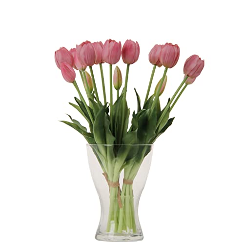 20pcs Artificial Tulip Flowers,16 Inch Real Touch Tulip Stems with Faux Leaves, Faux Tulips and Buds for Home Décor Centerpiece Ornament Wedding Bouquet,Purple - color: Purple