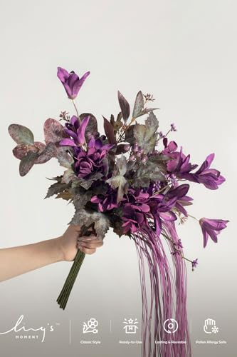 Ling's moment Artificial Greenery Stems Box Set, 46pcs with 8 Kinds of Faux Greenery Picks for DIY Bridal Bouquets Wedding Floral Arrangement Table Centerpieces, Plum & Plum Lily - color: Prpl-plum & Plum Lily
