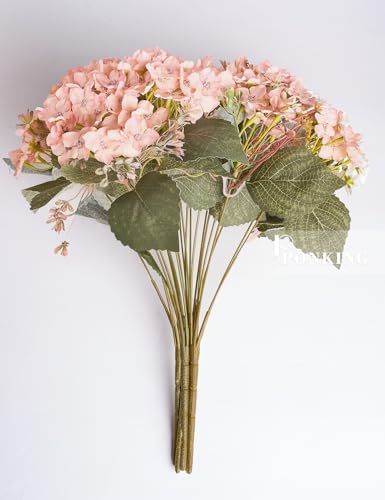 PONKING Hydrangea Artificial Flower 3pcs Realistic Faux Silk Hydrangeas Fake Flowers Bouquets Arrangements Decor for Wedding Spring Mother's Day, Home Table Decorations, Pink Champagne Flower - color: E 3pcs Pink Champagne Hydrangea