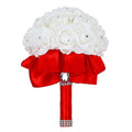 Wedding Bouquet, Red Bridesmaid Bouquet Bridal Bouquet with Crystals Soft Ribbons, Artificial Rose Flowers for Wedding, Party and Church (Red) - color: Red