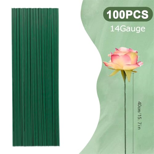 Floral Stem Wire 100 Pcs Florist Wire Stems 14 Gauge Flower Stems Crafts Wire for DIY Flower Artificial Arrangements Wreath Making Supplies 16 Inch