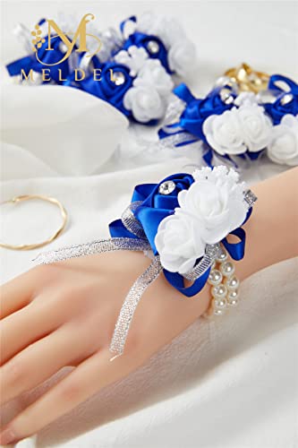 6pcs Royal Blue Wedding Wrist Corsages Faux Silk Rose for Women | for Wedding, Prom, Homecoming, and Evening Party, Wrist Corsages with Pearls for Brides, Bridesmaids, Mother of the Bride - color: 6pcs Royal Blue Wrist Corsages