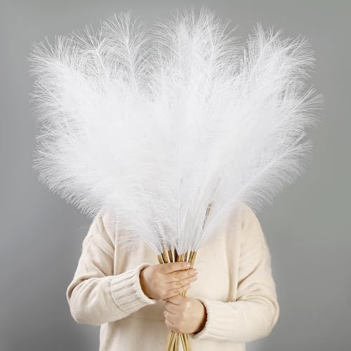 12 Pcs White Faux Pampas Grass Decor 38"/3.1FT Tall Fake Pompas Floral Large Artificial Pompous Grass Branches Plants for Floor Vase Filler Home Boho Decoration - color: White