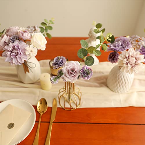 Kisflower Purple Artificial Flowers Combo Cake Flowers Decorations Fake Peony Silk Roses Gift Box for DIY Wedding Bridal Bouquet Centerpieces Arrangements Party Baby Shower Holiday Decor (Purple) - color: Purple