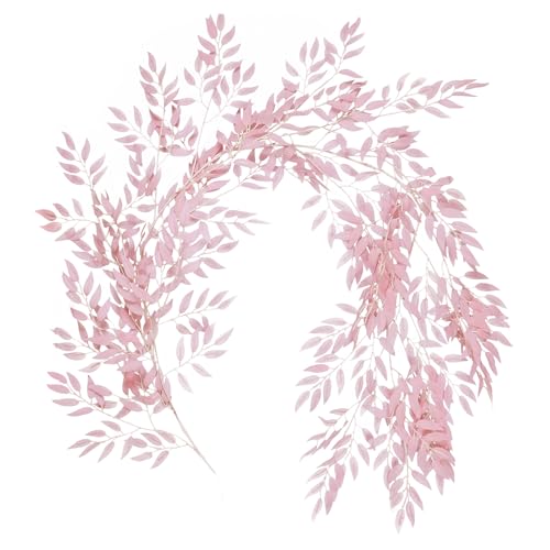 RECUTMS Artificial Willow Leaves Vine Hanging Pink Leave Garland 6.5ft | Fake Silk Leaf, Faux Twig Rattan Wreath, For Home Wedding Birthday Party Decor, Christmas & Anniversary, Indoor Outdoor - color: Pink