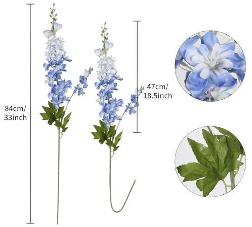 6PCS Blue Delphinium Artificial Flowers 33" Larkspur Silk Flowers for Tall Vase Long Stem Fake Blue Flowers for Wedding Centerpieces Faux Flowers for Home Decor Indoor (Blue) - color: Blue