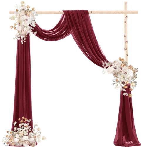 DeZerlor Wedding Arch Draping Fabric 29" x 20 FT Drapes for Backdrop Sheer Curtains for Romantic Bridal Baby Shower Decorations Ceremony Birthday Party Outdoor Events, Burgundy - color: Burgundy