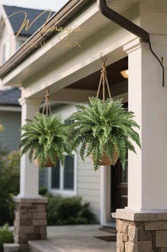 Muhanjia 41" Silky Artificial Boston Fern Bush,Set of 2, Fake Fern Large Hanging Plant That Look Real for Outdoors Home Decor,61Branches. (41" 2Pcs61Fronds) - color: 41"2pcs61fronds-green