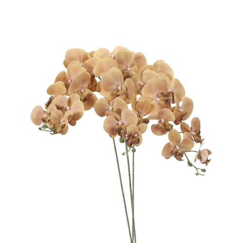 PATIKIL Artificial Orchid Stems 41", 3 Pack 9 Heads Faux Phalaenopsis Flowers Real Touch Fake Orchid Flower Branch for Vase Home Wedding Decoration, Khaki - color: Khaki