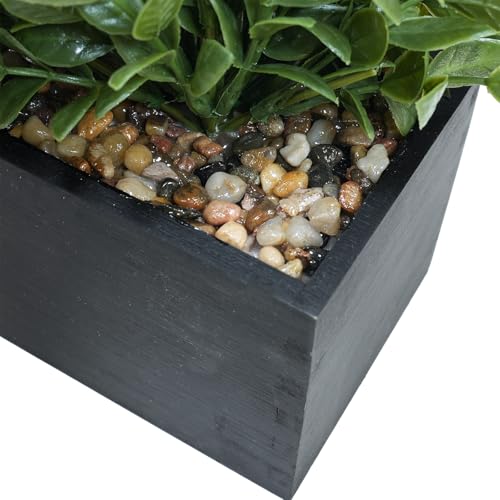Winlyn 14" Artificial Boxwood Plant Greenery Arrangement Faux Boxwood in Black Rectangular Wooden Planter Potted Herb Plant for Farmhouse Home Decor Wedding Windowsill Mantel Shelf Table Centerpiece