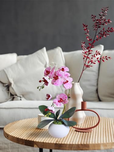 Forlaoers Purple 17" Tall Fake Orchids Small Artificial Plants Faux Flowers in Vase Silk Flowers for Home Decor Indoor Dining Room Table Centerpiece Floral Arrangements Decoration - color: A6:grape Purple Orchid With Vase