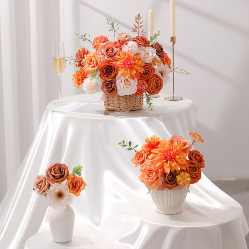 Garisey Artificial Flowers Combo, Mix Silk Flowers Roses, Peonies, Dahlias with Stems for DIY Wedding Bridal Bouquet, Baby Shower, Table Centerpieces, Home Decor, Floral Arrangements-Burnt Orange - color: Burnt Orange