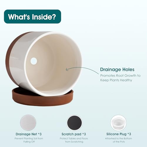 vancasso Ceramic Pots for Plants, Plant Pots for Indoor Plants, 6.25+8.25+10.25 Inch Ceramic Planters, Flower Pots with Drainage Holes, Planters Pot for Indoor House Plant, Set of 3, Khaki - color: Reactive Glaze White, size: 6.25 + 8.25 + 10.25 Inch
